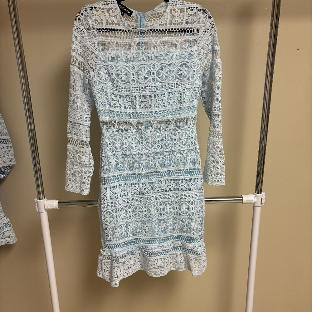 SHEIN Eilly Bazar Ruffle Hem Lace Overlay Dress Small (1 of 2)